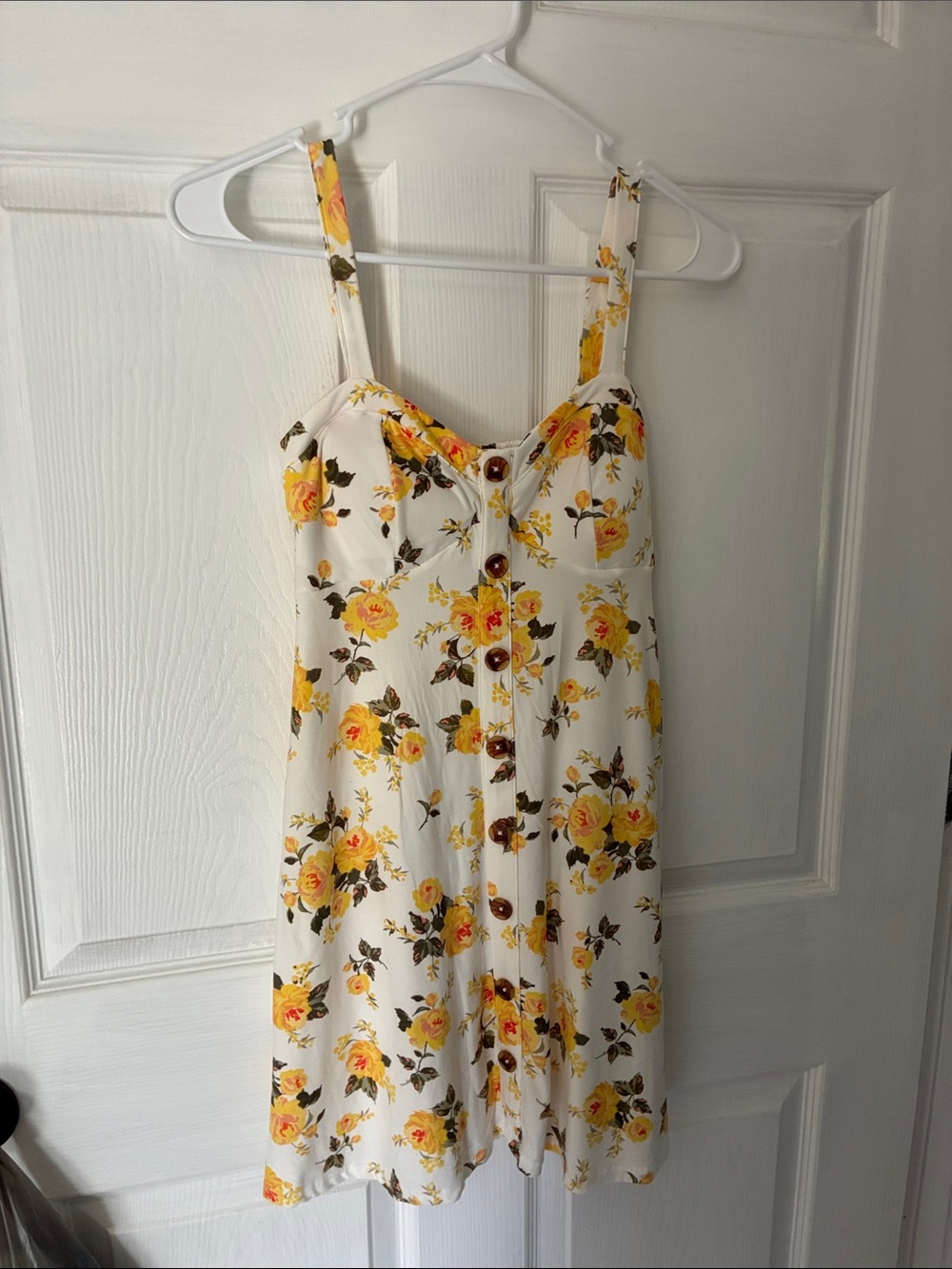 No Boundaries Yellow Floral Button-Front Mini Dress on White
